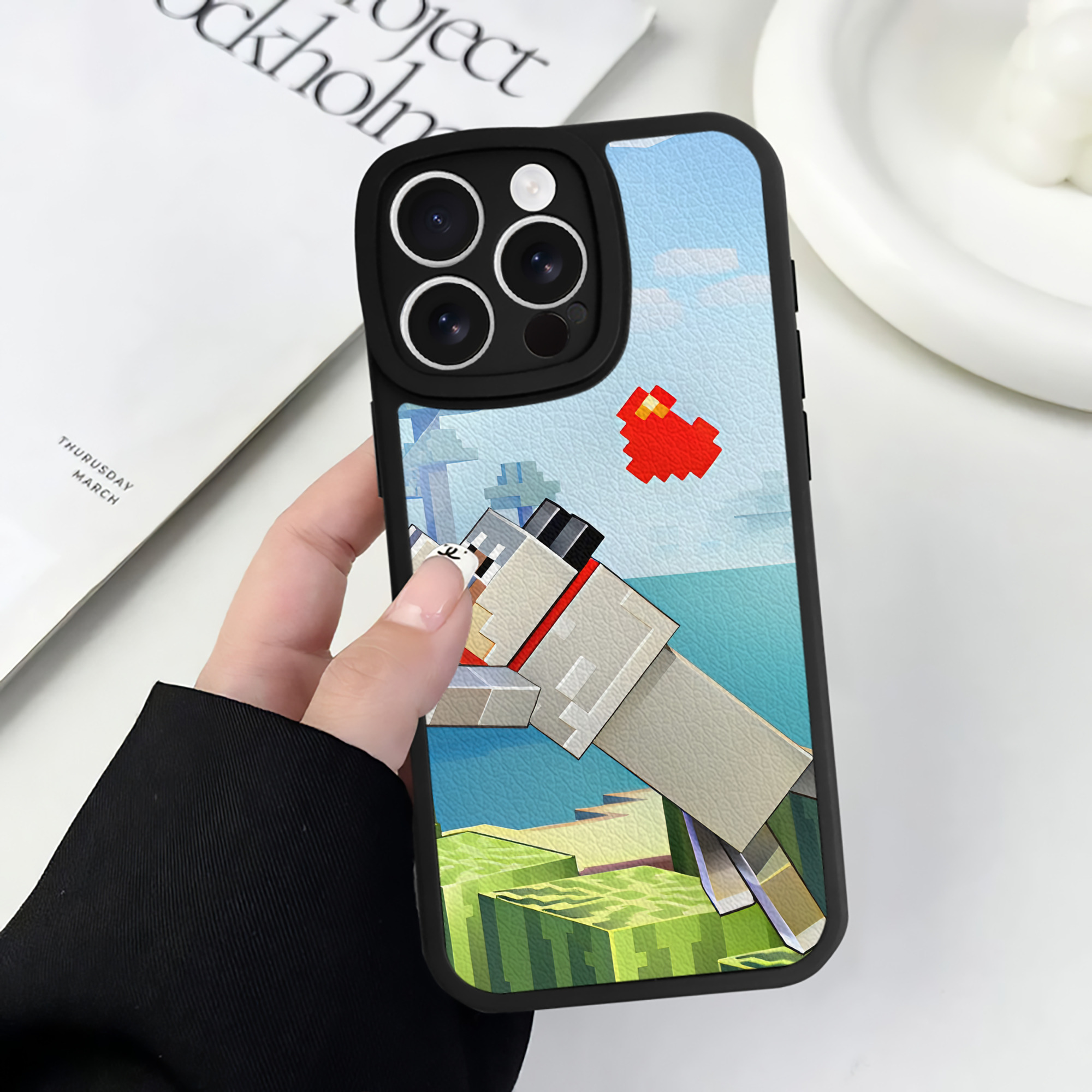 （画像用） マインクラフト ブロックの世界 Minecraft MC Block world 【iPhone 16シリーズ対応】シリコンスマホケース（レザー調） 材質：シリコン